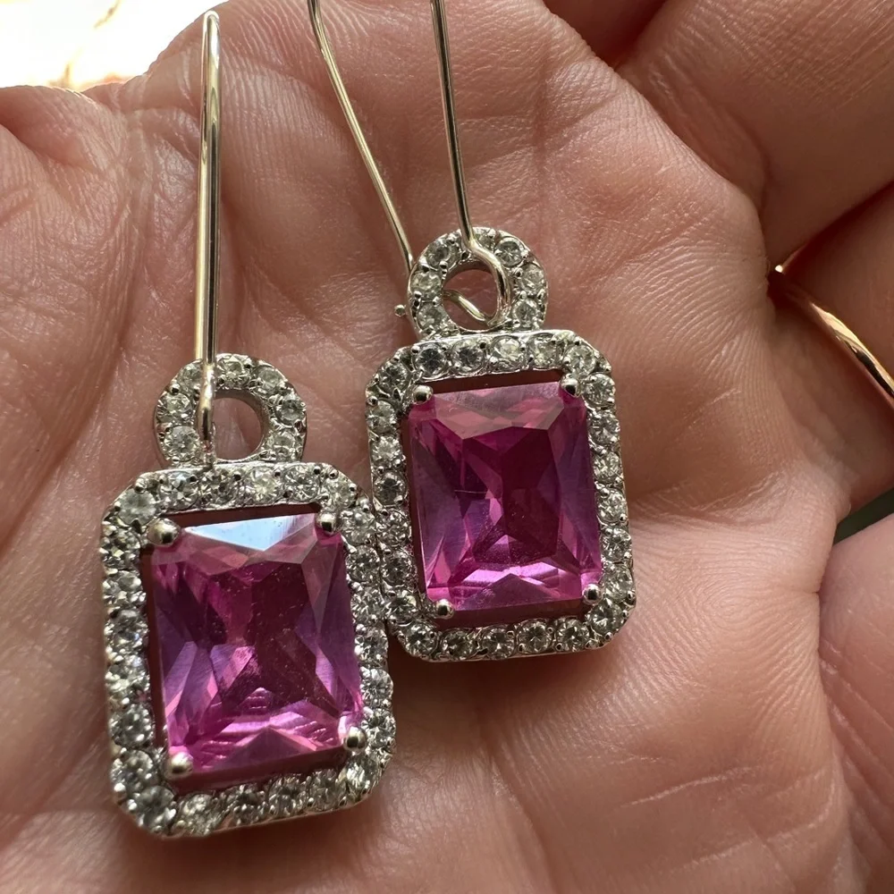 Elegant Pink and Silver Drop Earrings
